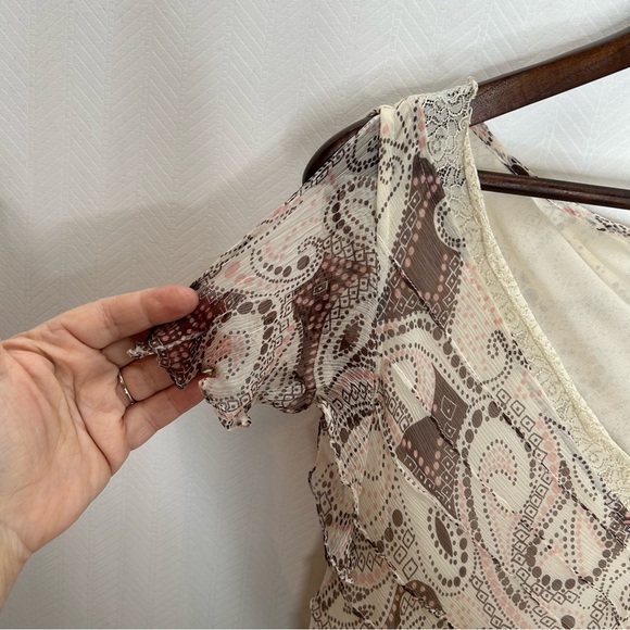 Luciano Dante silk midi dress 12 Y2K short sleeve summer casual babydoll cream - Picture 4 of 8